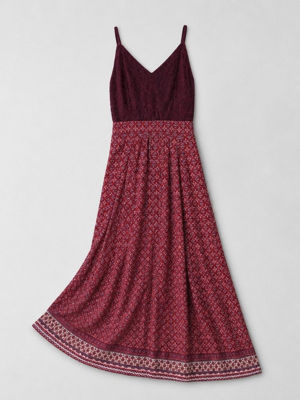 daytrip Boho Maxi Dress with Lace Bodice and Patterned Skirt Sz Small NWOT
